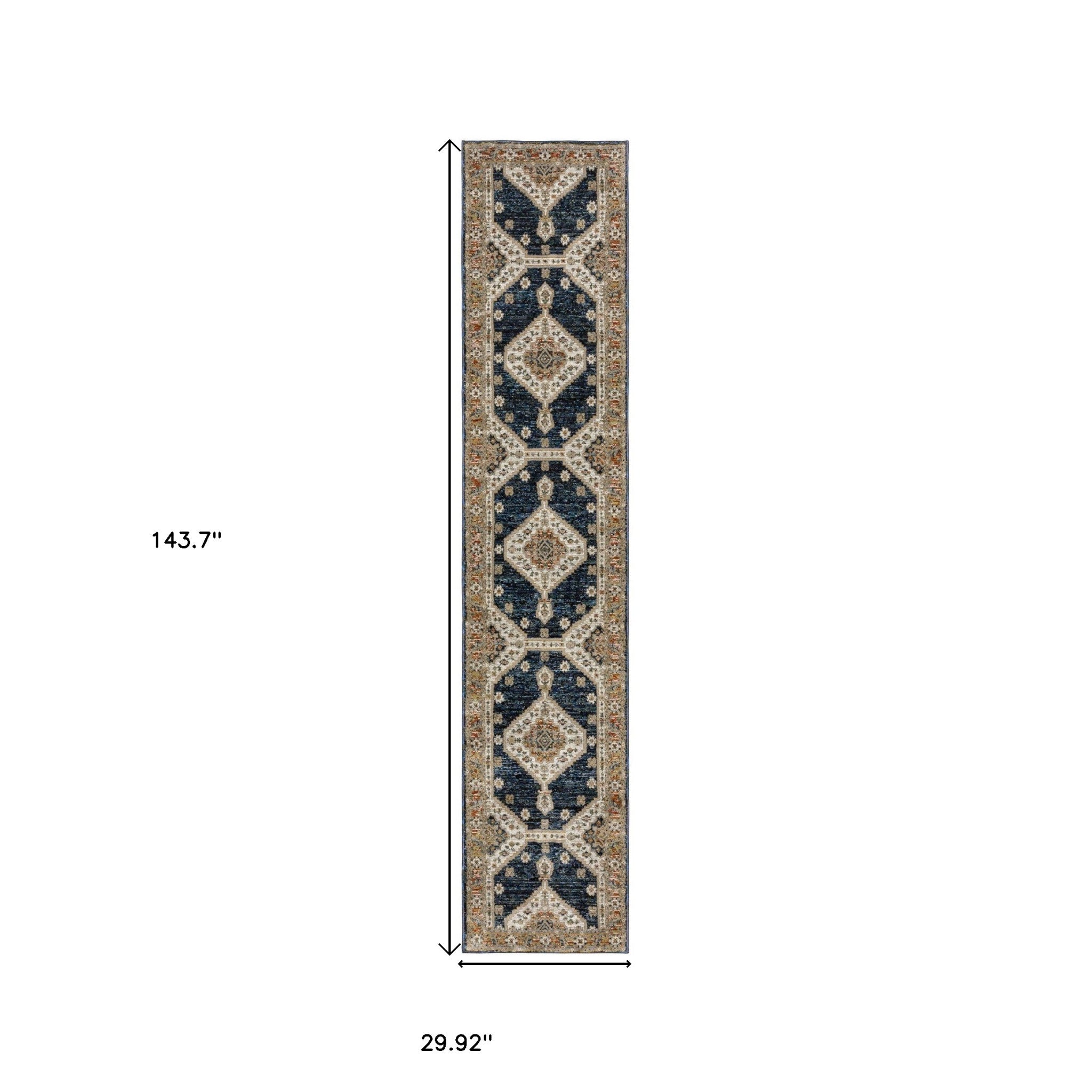 12' Blue And Orange Medallion Runner Rug-2