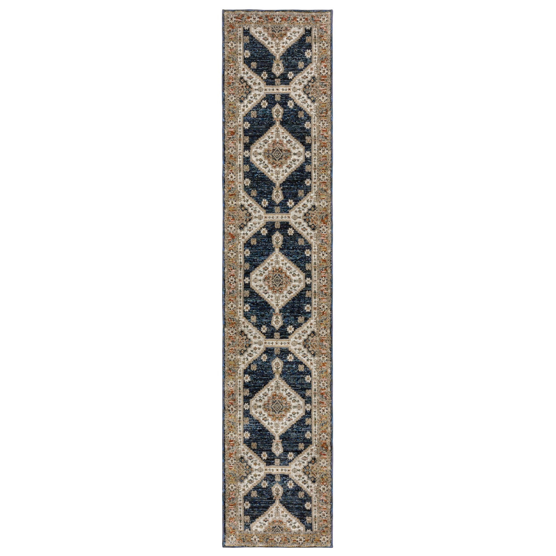 12' Blue And Orange Medallion Runner Rug-1