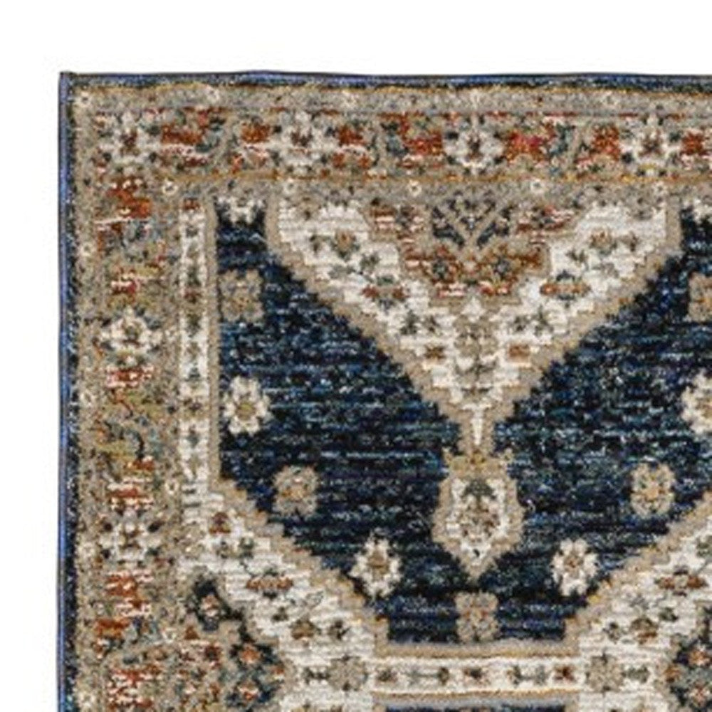 12' Blue And Orange Medallion Runner Rug-8
