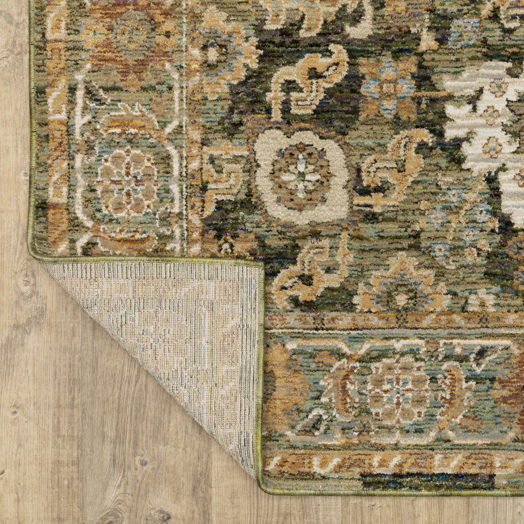 12' Green And Gold Oriental Runner Rug-8