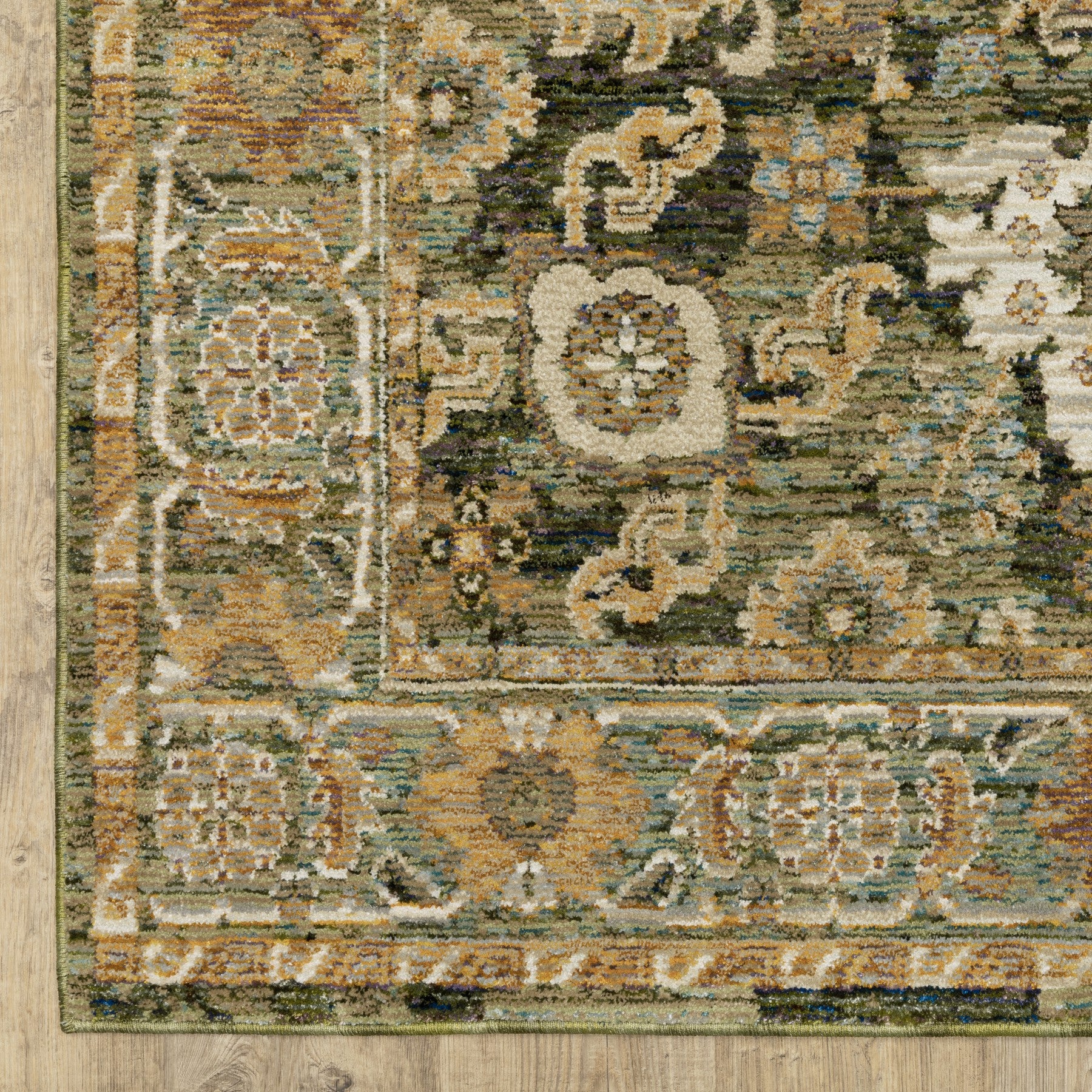 12' Green And Gold Oriental Runner Rug-3
