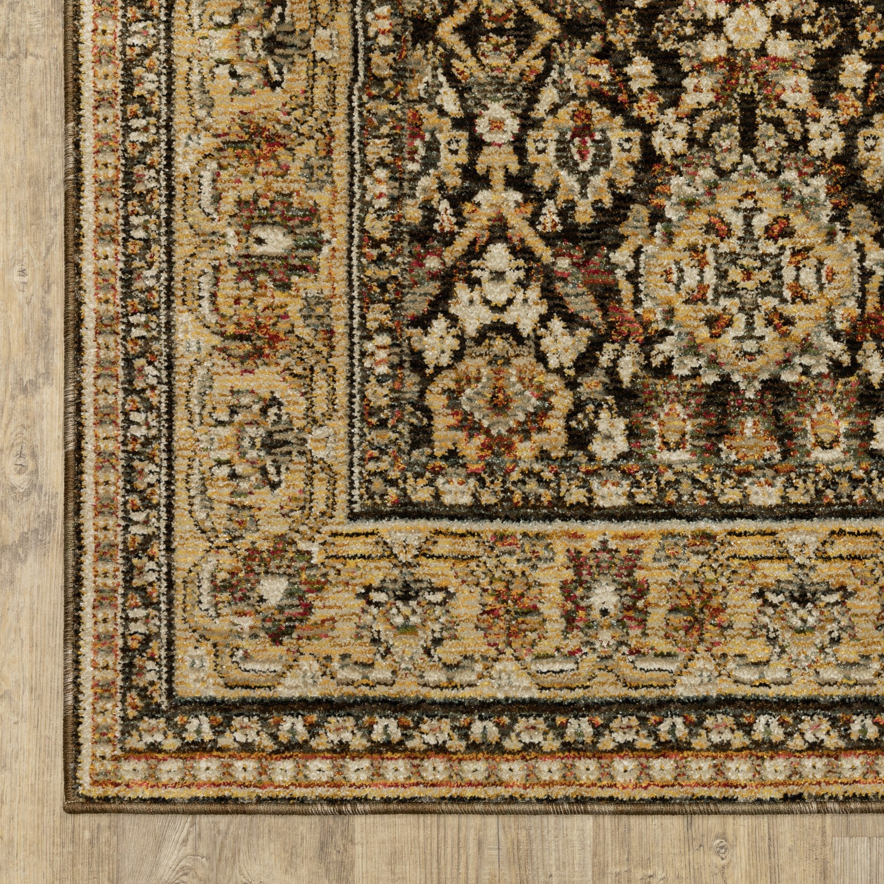 12' Brown And Gold Oriental Runner Rug-4
