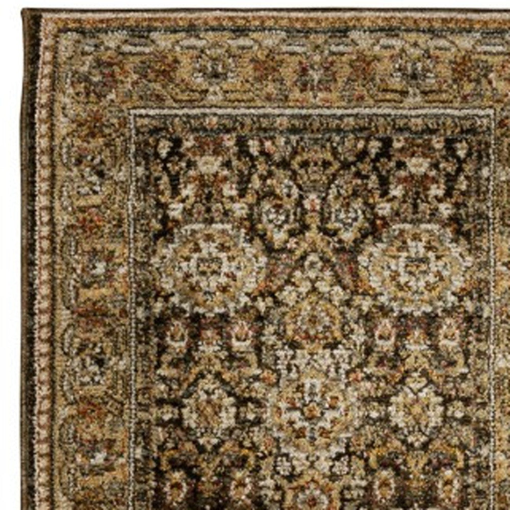 12' Brown And Gold Oriental Runner Rug-5