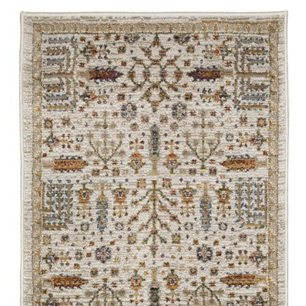 12' Ivory And Gold Oriental Runner Rug-3