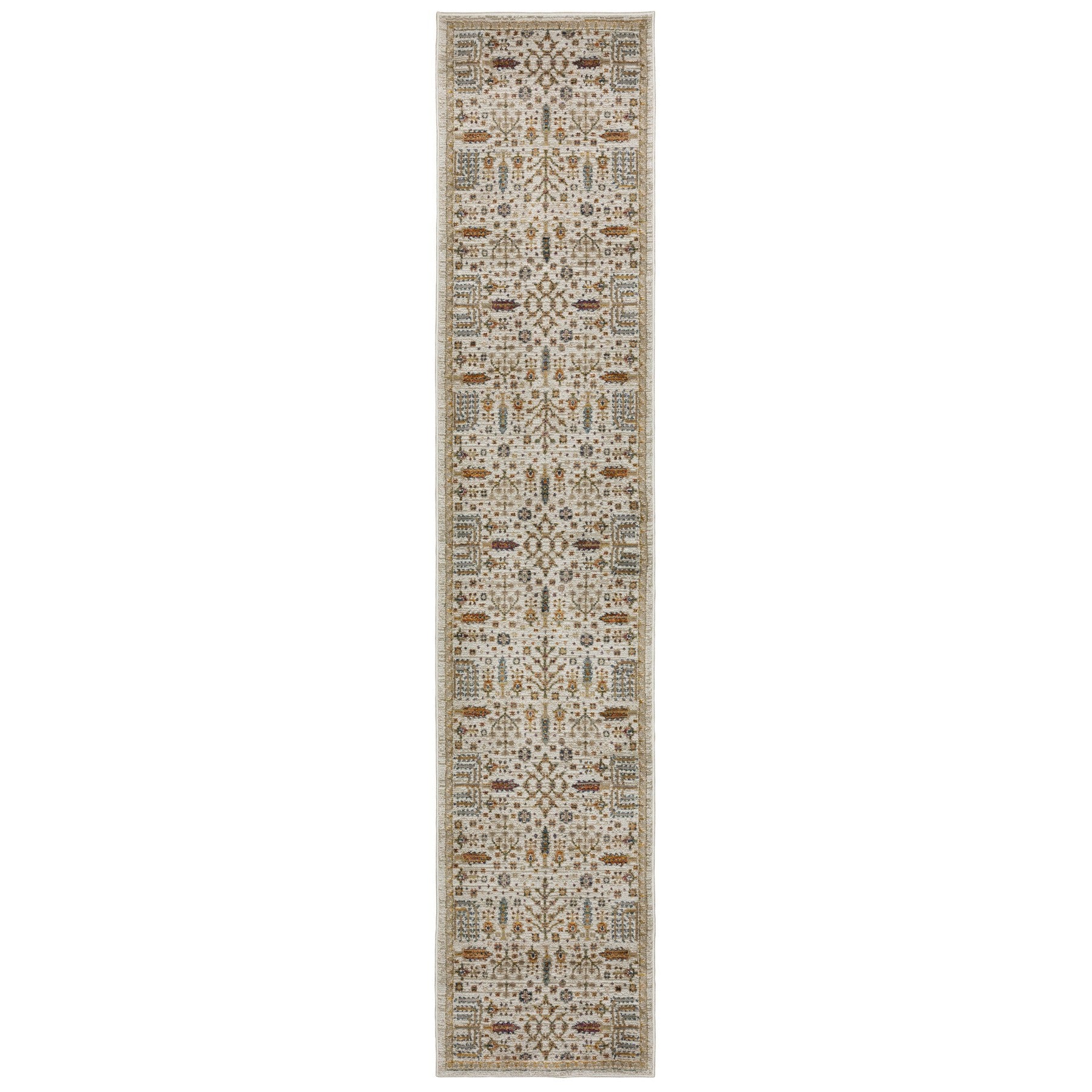 12' Ivory And Gold Oriental Runner Rug-1