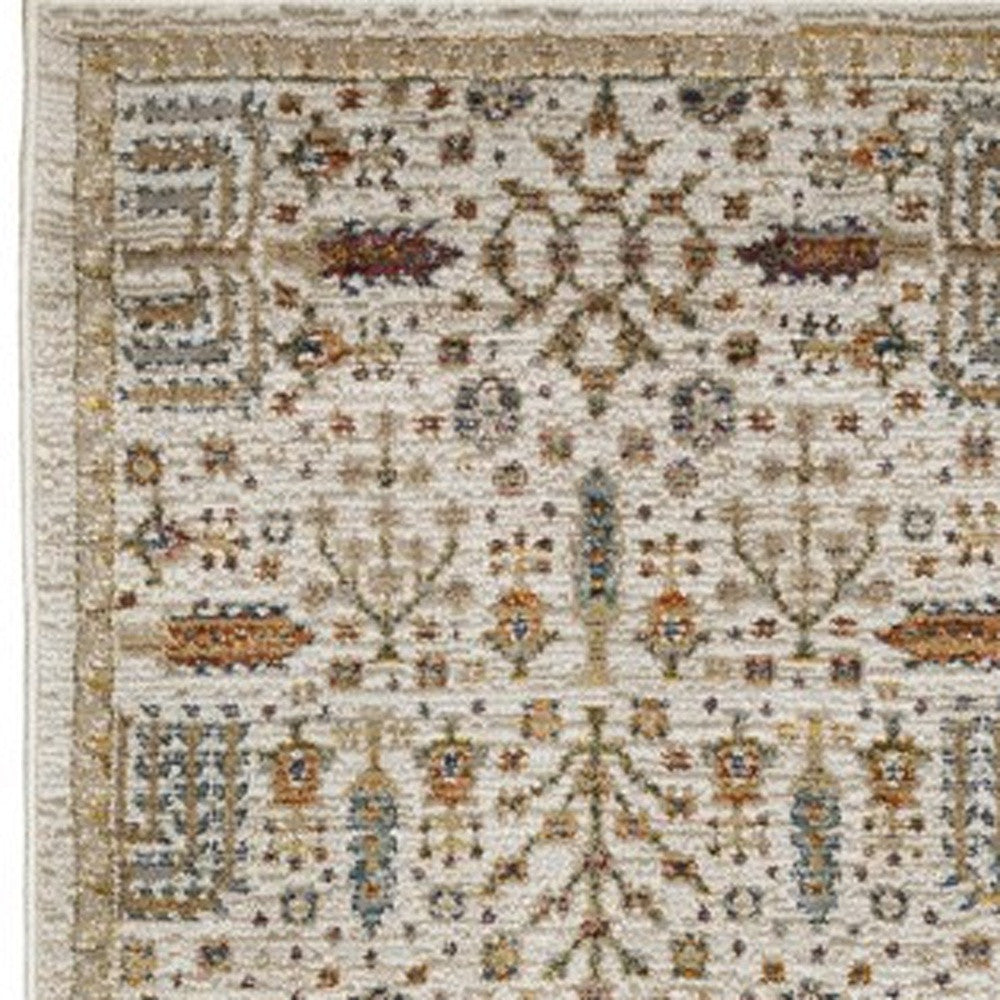 12' Ivory And Gold Oriental Runner Rug-7
