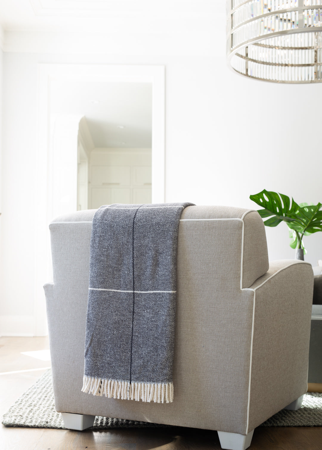 51" X 67" Light Gray Cotton Woven Geometric Plush Throw Blanket with Fringe-Throws & Blankets-DECOROLALA