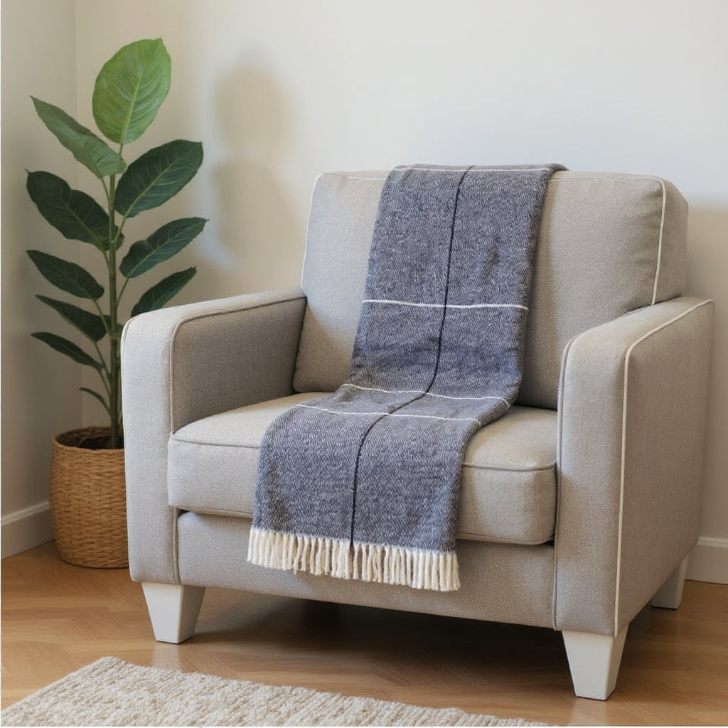 51" X 67" Light Gray Cotton Woven Geometric Plush Throw Blanket with Fringe-Throws & Blankets-DECOROLALA
