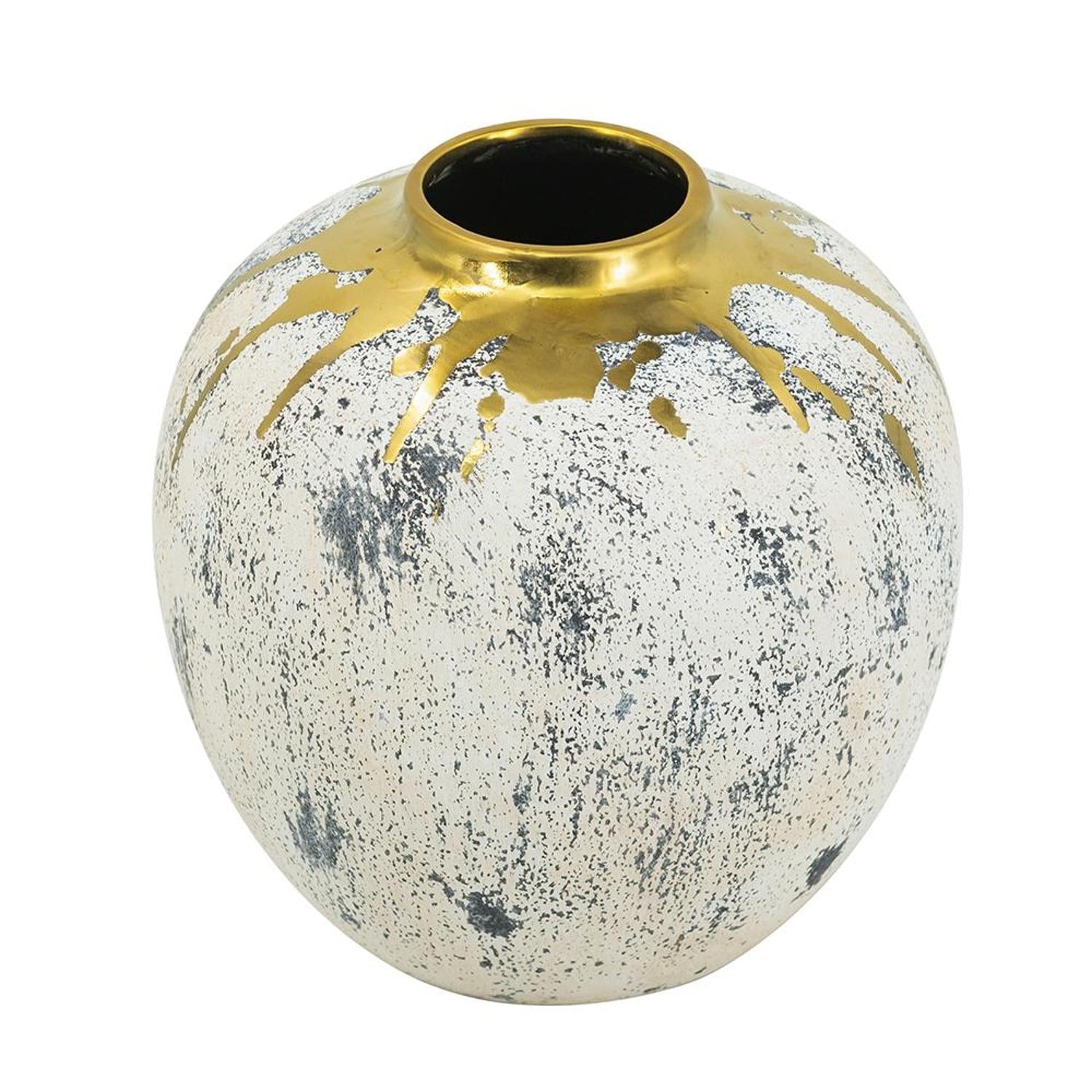 10" Gold Gray And Ivory Abstract Round Ceramic Table Vase-Vases-DECOROLALA