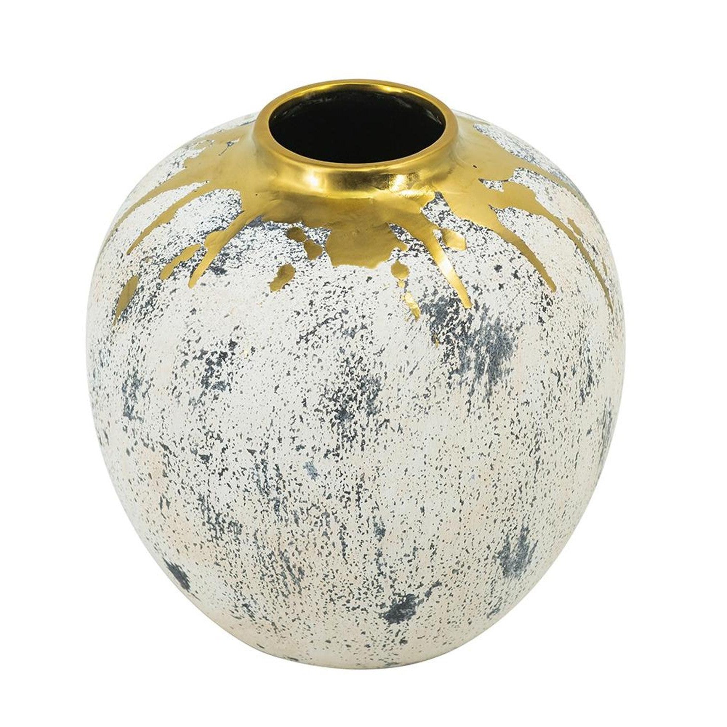 10" Gold Gray And Ivory Abstract Round Ceramic Table Vase-Vases-DECOROLALA