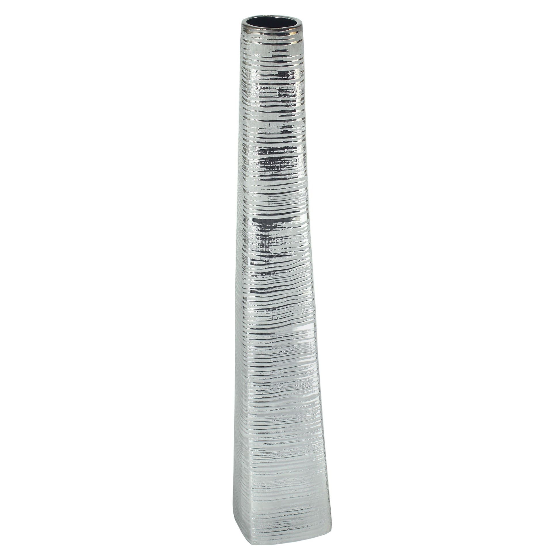 40" Silver Striped Tapered Ceramic Floor Vase-Vases-DECOROLALA