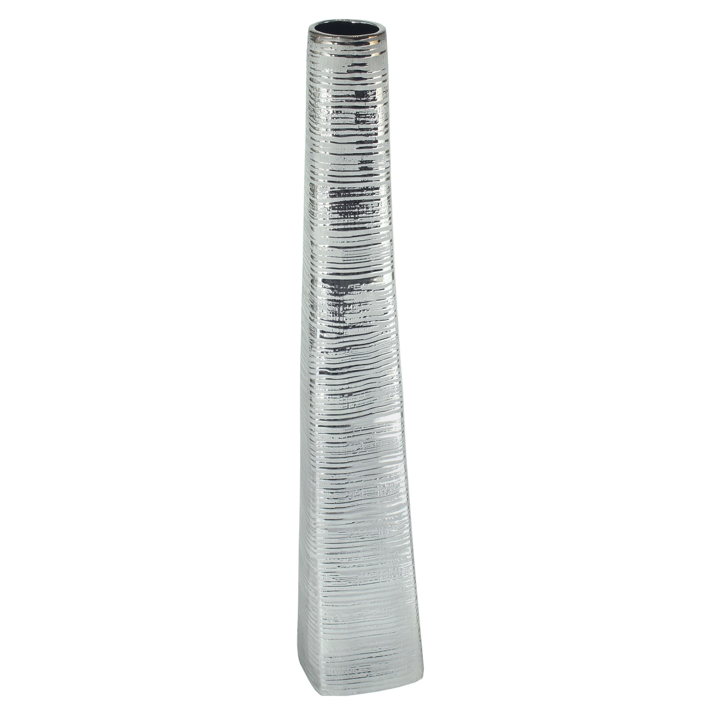 40" Silver Striped Tapered Ceramic Floor Vase-Vases-DECOROLALA