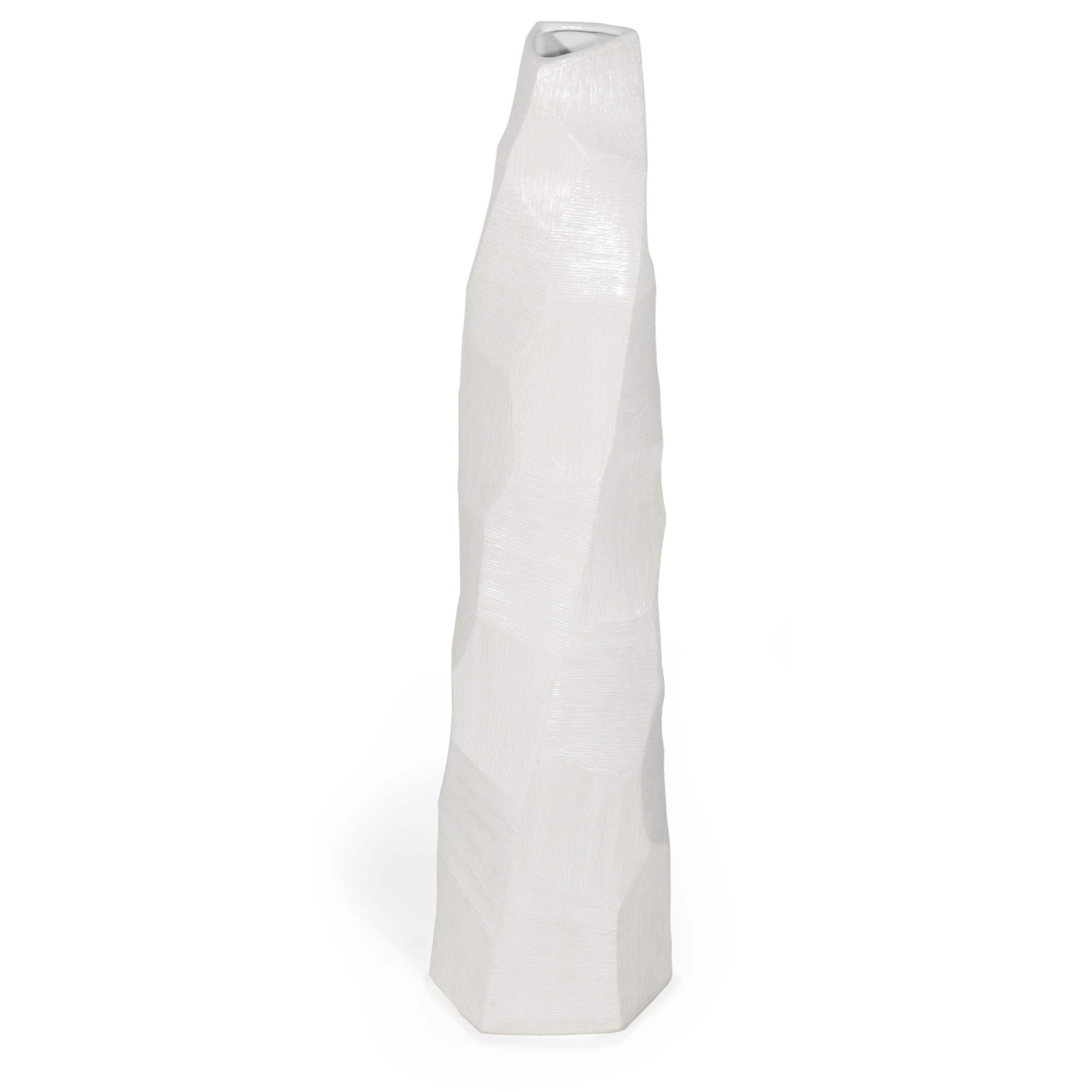 47" White Faceted Geometric Tapered Ceramic Floor Vase-1