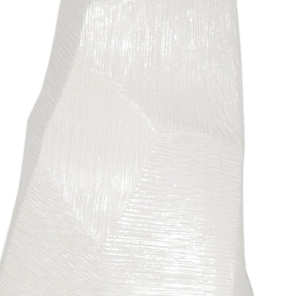 47" White Faceted Geometric Tapered Ceramic Floor Vase-Vases-DECOROLALA