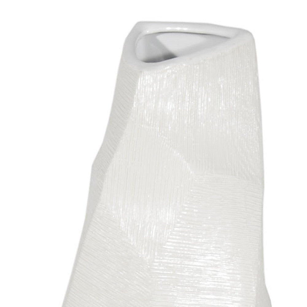 47" White Faceted Geometric Tapered Ceramic Floor Vase-Vases-DECOROLALA