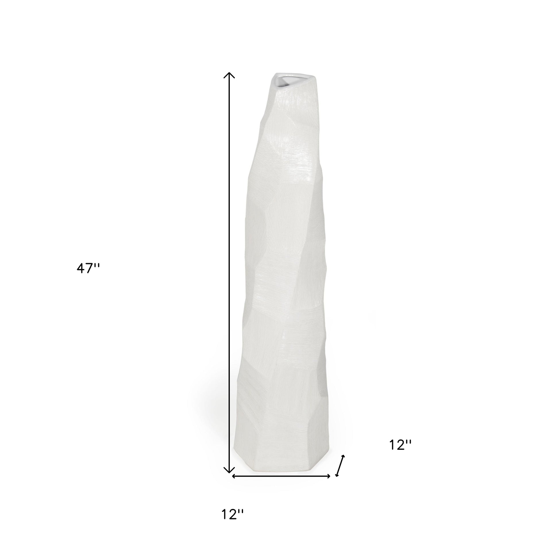 47" White Faceted Geometric Tapered Ceramic Floor Vase-Vases-DECOROLALA