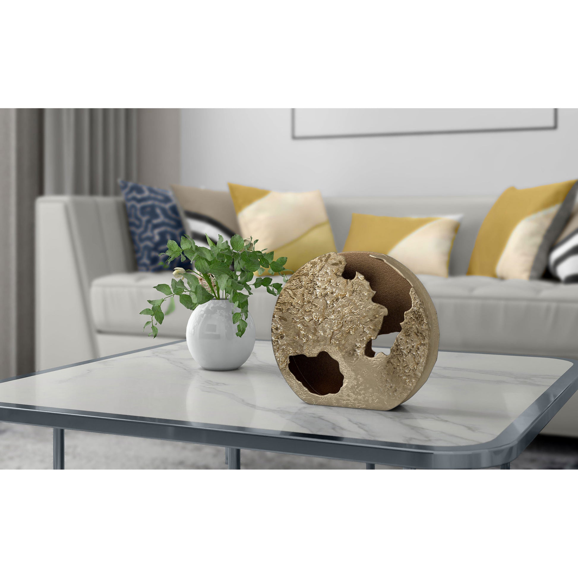 12" Gold Hammered Round Aluminum Table Vase-Vases-DECOROLALA