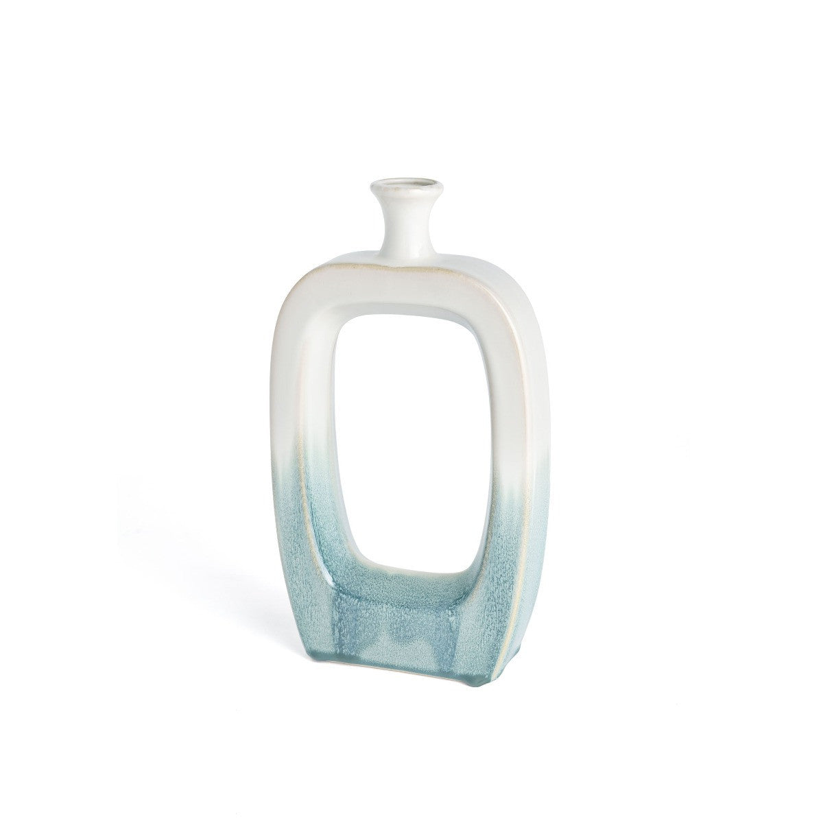 14" Aqua And White Ombre Ceramic Table Vase-Vases-DECOROLALA