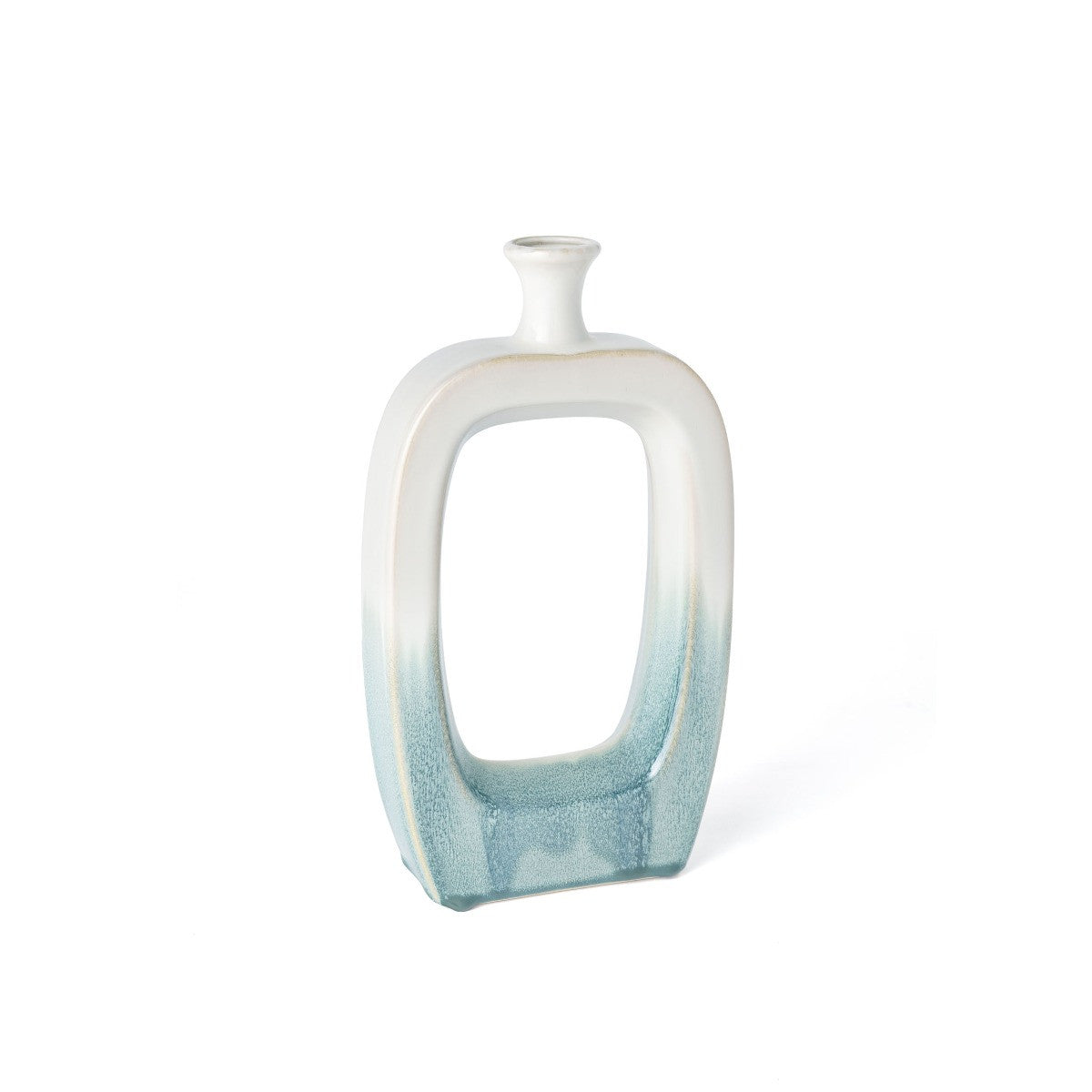 14" Aqua And White Ombre Ceramic Table Vase-Vases-DECOROLALA