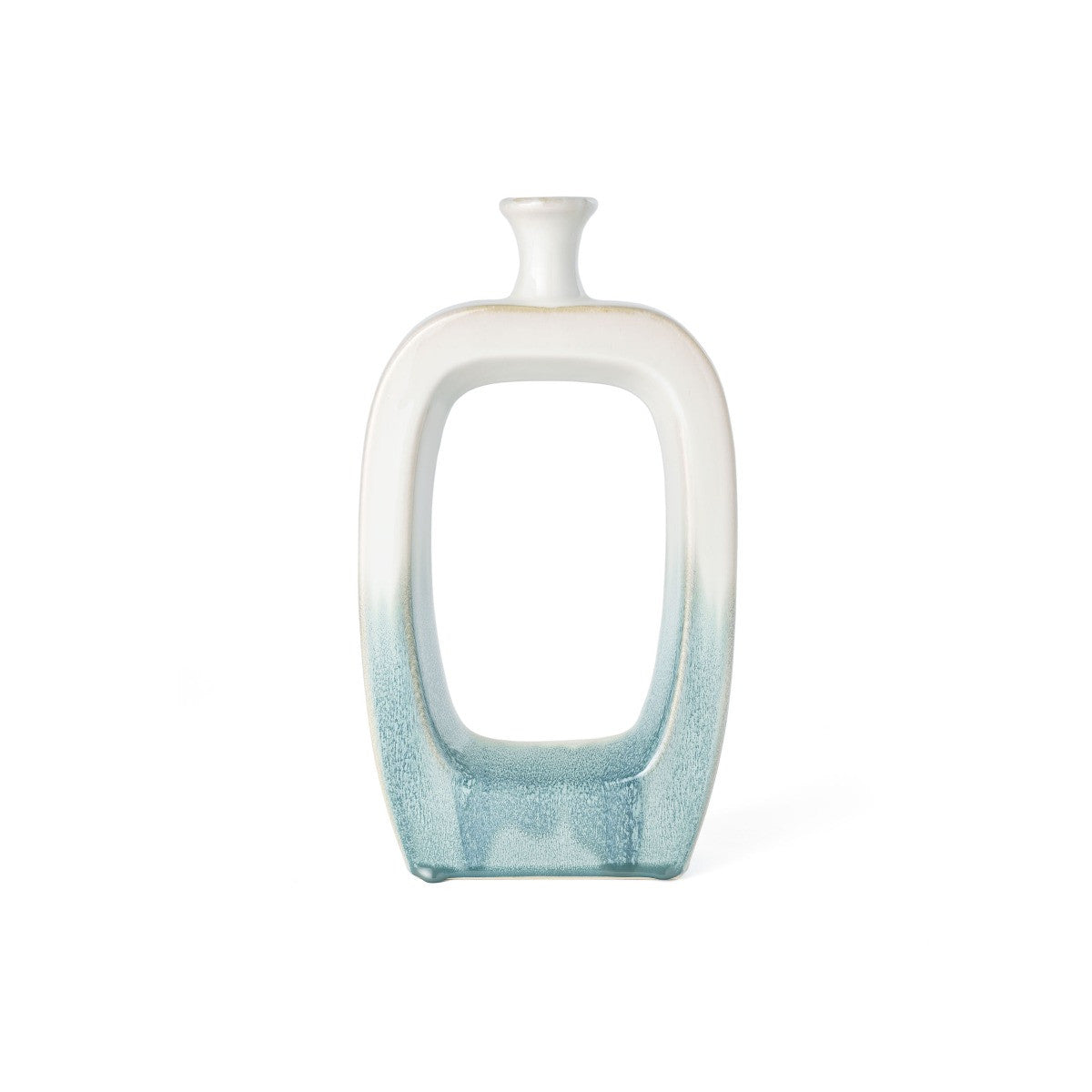 14" Aqua And White Ombre Ceramic Table Vase-Vases-DECOROLALA