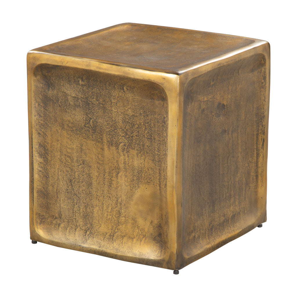 Set of Two Black Silver And Antiqued Brass Aluminum Square Block End Tables-End-Side Tables-DECOROLALA