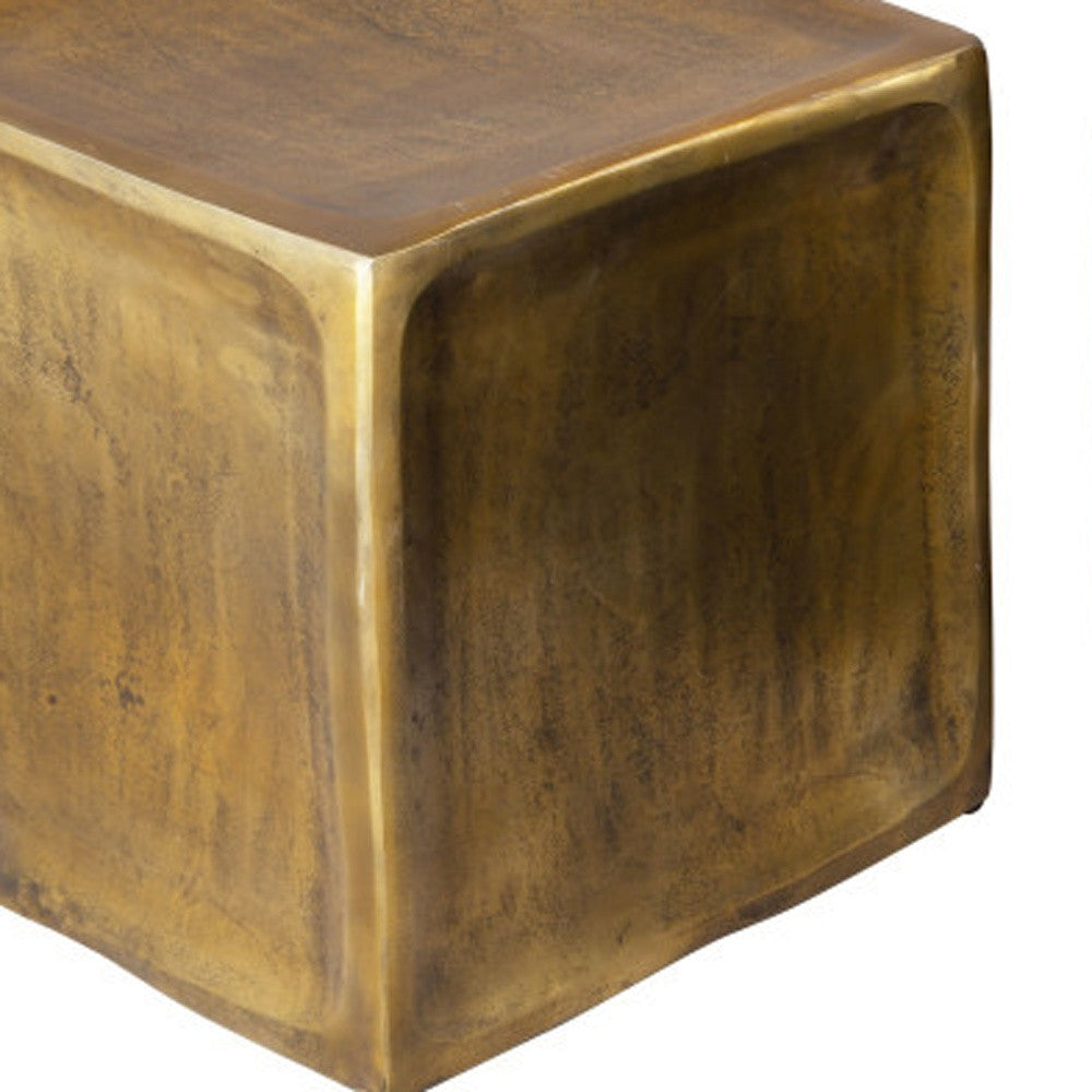 Set of Two Black Silver And Antiqued Brass Aluminum Square Block End Tables-End-Side Tables-DECOROLALA