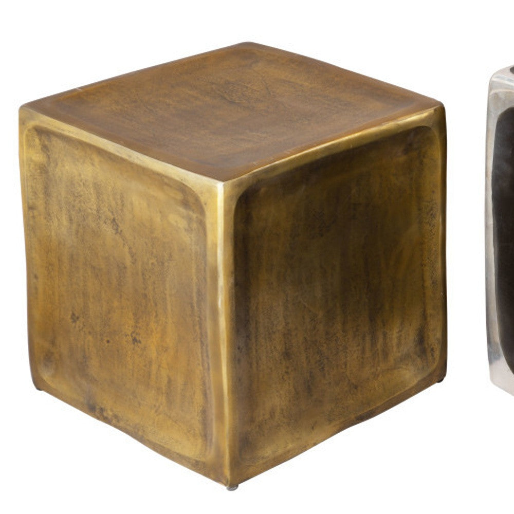 Set of Two Black Silver And Antiqued Brass Aluminum Square Block End Tables-End-Side Tables-DECOROLALA