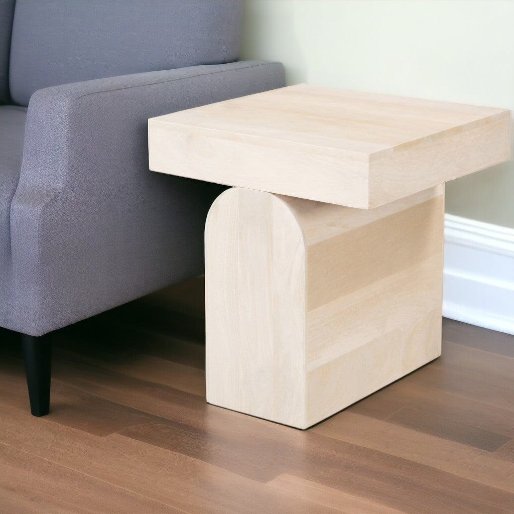 22" Natural Solid Wood Square Pedestal End Table-End-Side Tables-DECOROLALA