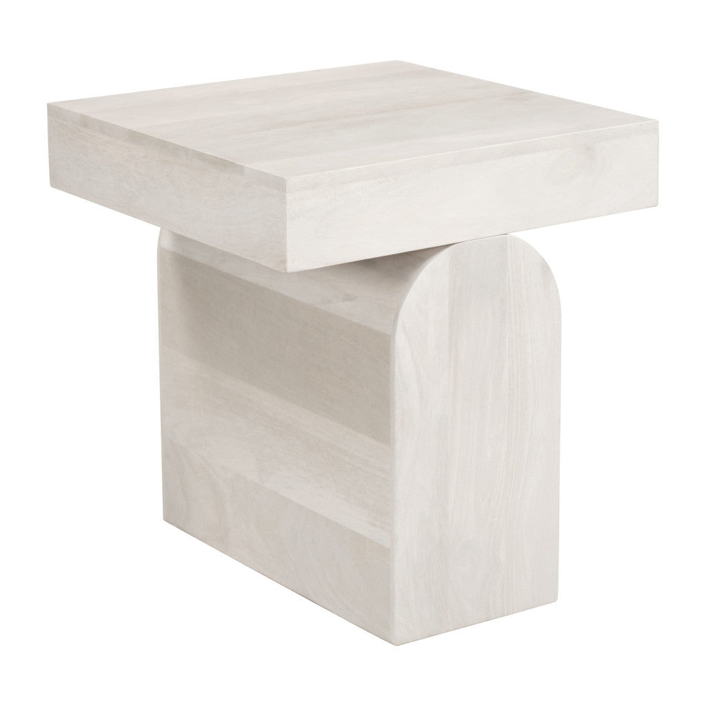 22" Natural Solid Wood Square Pedestal End Table-End-Side Tables-DECOROLALA