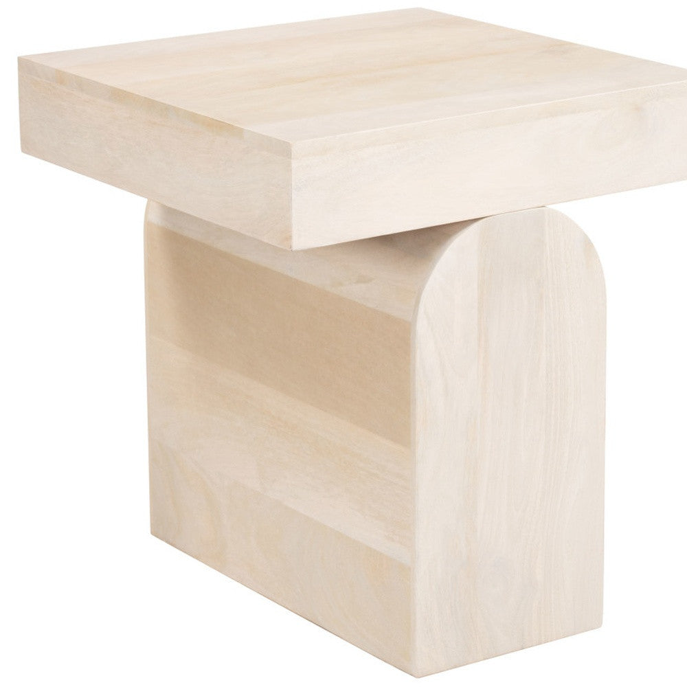 22" Natural Solid Wood Square Pedestal End Table-End-Side Tables-DECOROLALA