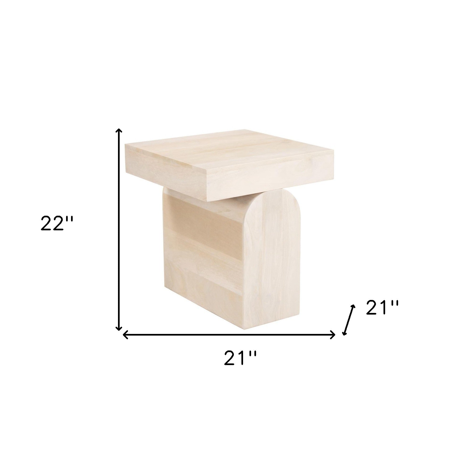 22" Natural Solid Wood Square Pedestal End Table-End-Side Tables-DECOROLALA