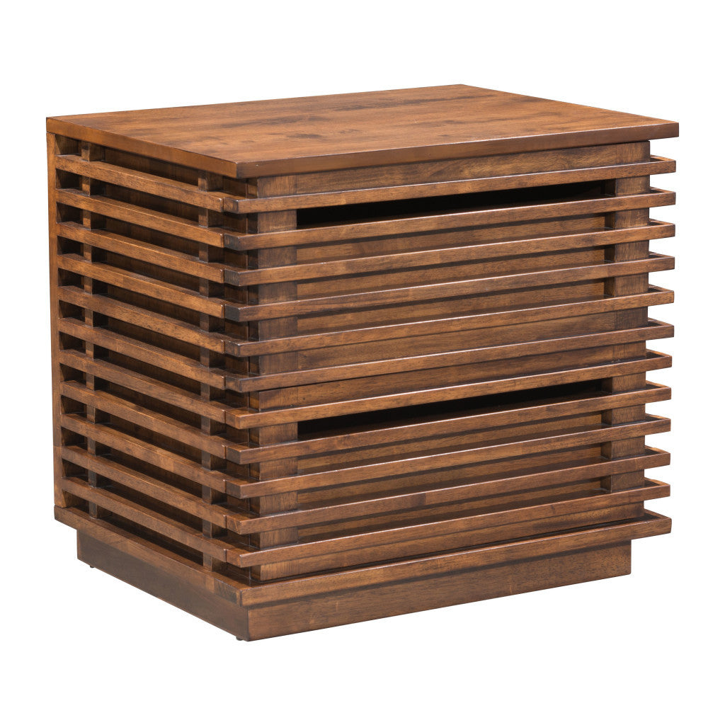 22" Brown Wood Block End Table With Two Drawers-End-Side Tables-DECOROLALA