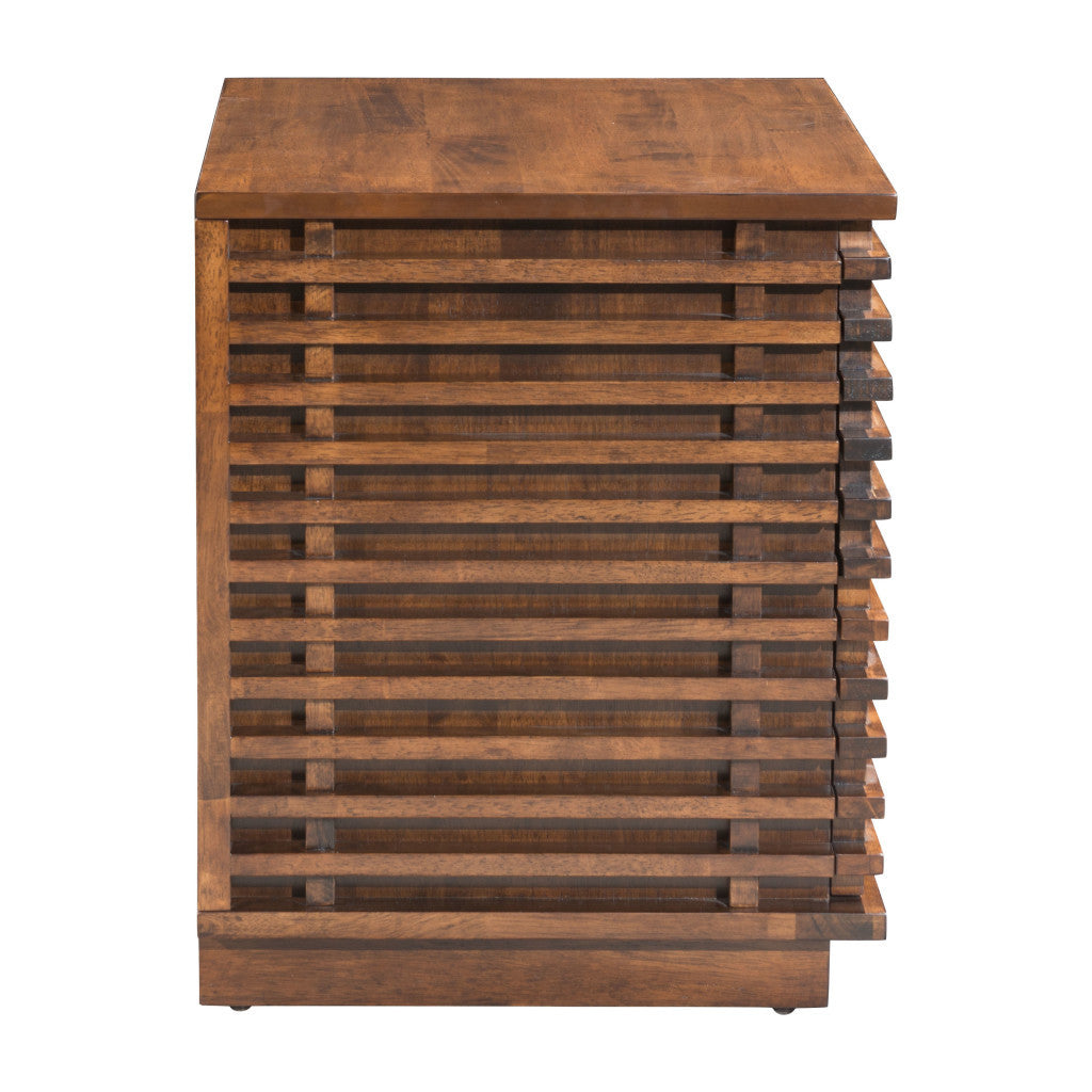 22" Brown Wood Block End Table With Two Drawers-End-Side Tables-DECOROLALA