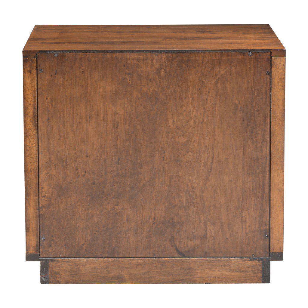 22" Brown Wood Block End Table With Two Drawers-End-Side Tables-DECOROLALA