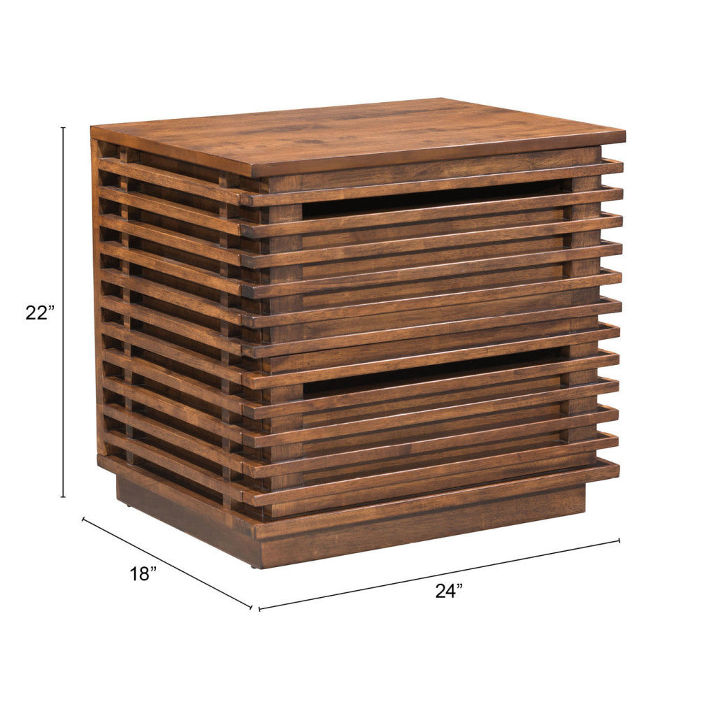 22" Brown Wood Block End Table With Two Drawers-End-Side Tables-DECOROLALA