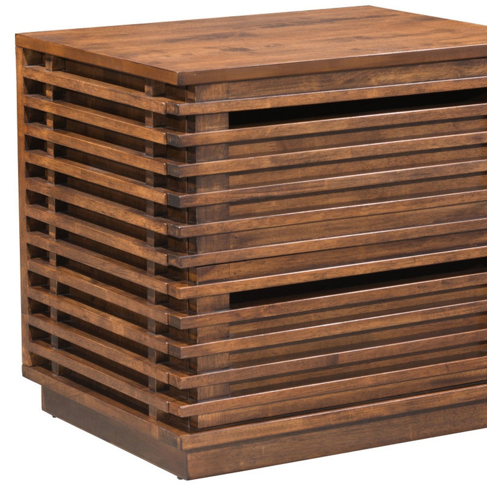22" Brown Wood Block End Table With Two Drawers-End-Side Tables-DECOROLALA