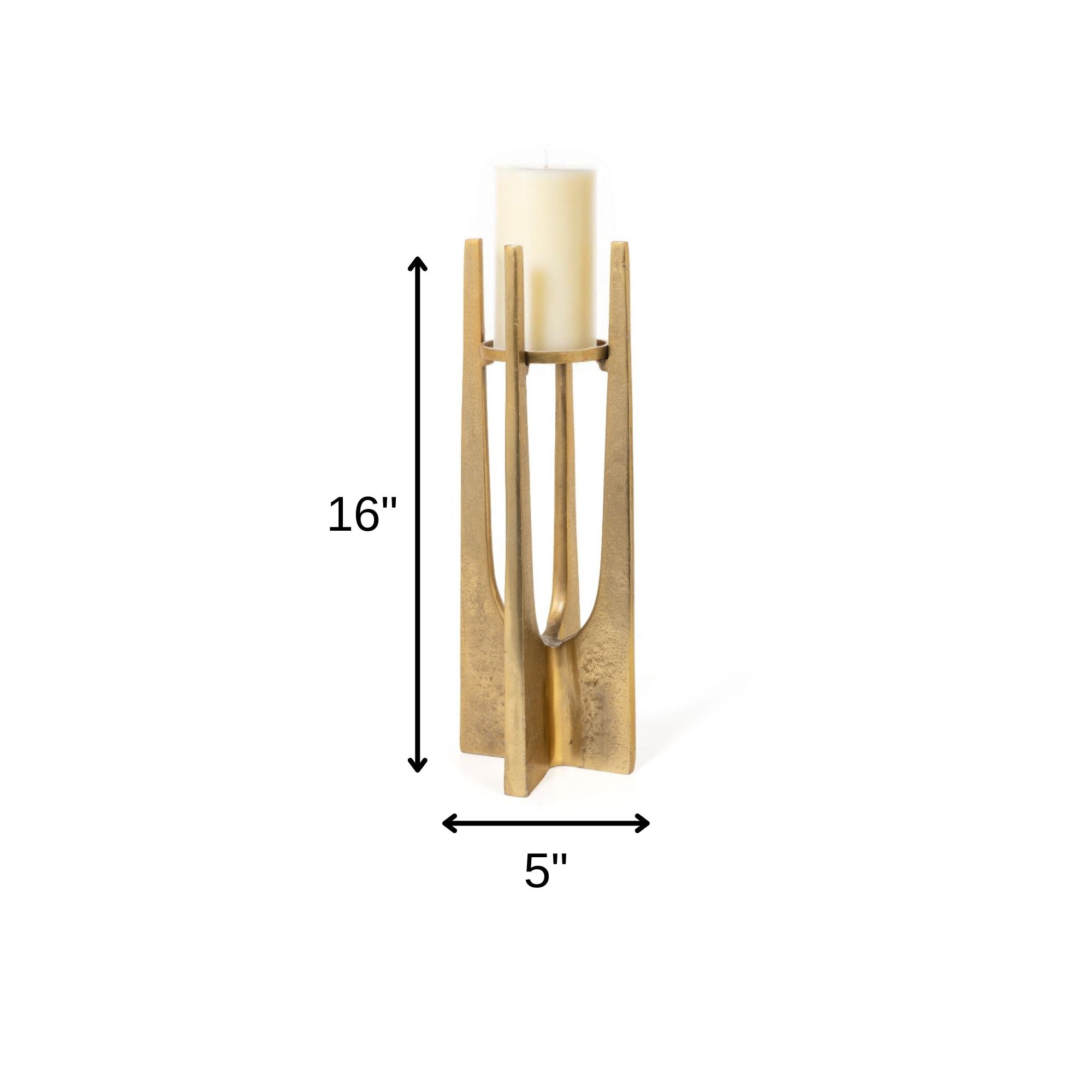 16" Gold Distressed Aluminum Geometric Tabletop Pillar Candle Holder-Candle Holders-DECOROLALA