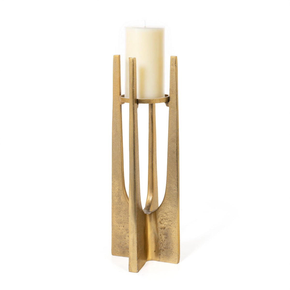 16" Gold Distressed Aluminum Geometric Tabletop Pillar Candle Holder-Candle Holders-DECOROLALA