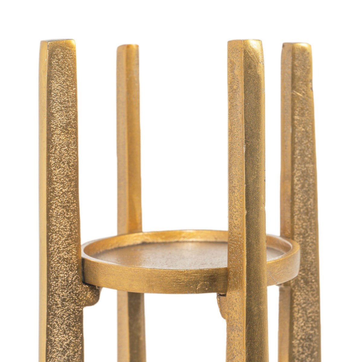 16" Gold Distressed Aluminum Geometric Tabletop Pillar Candle Holder-Candle Holders-DECOROLALA