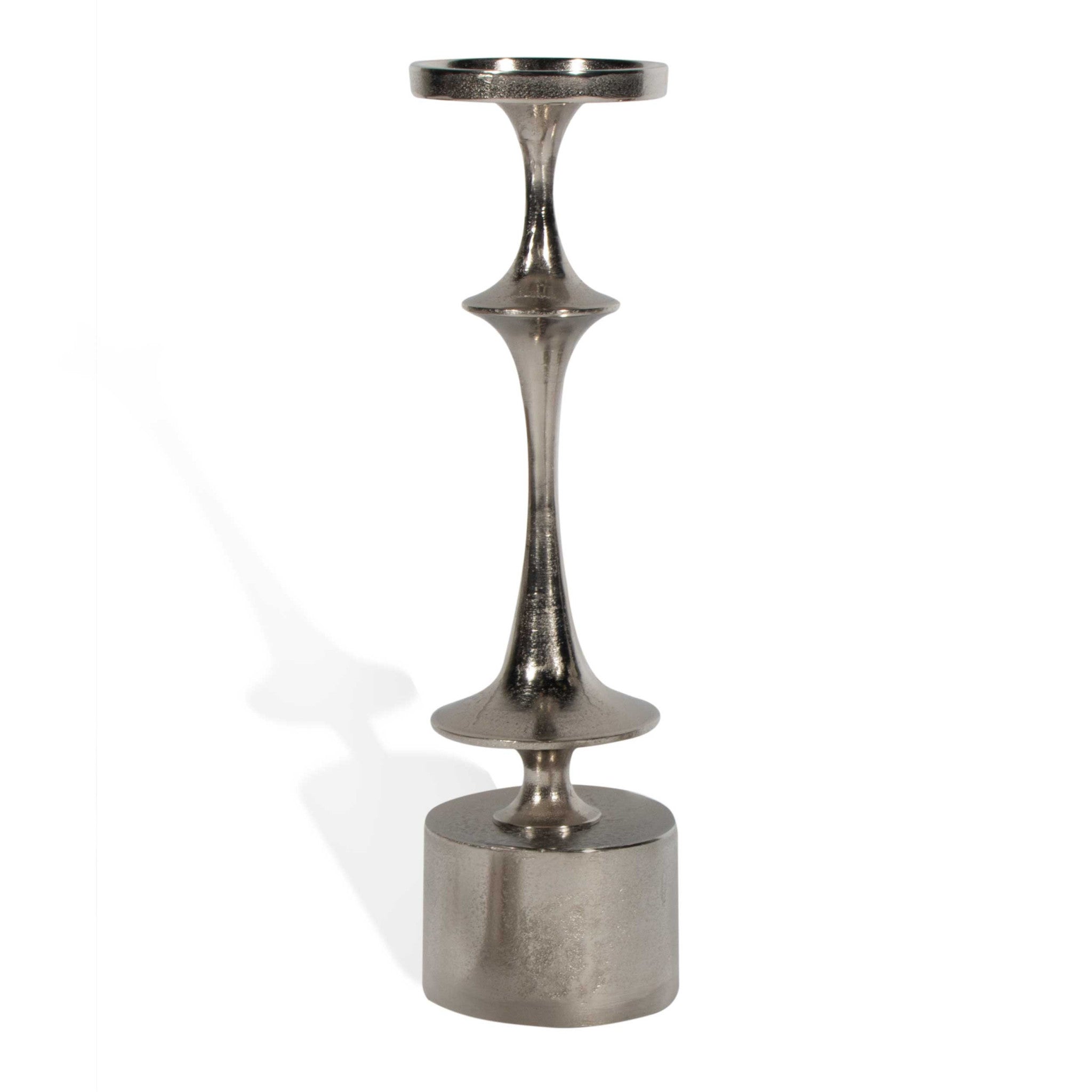 18" Silver Distressed Geometric Metal Tabletop Candle Holder-Candle Holders-DECOROLALA