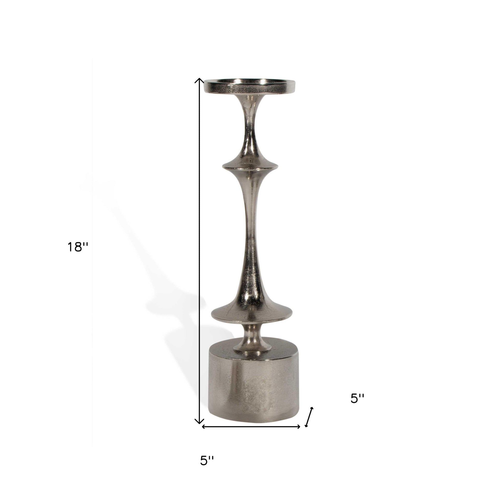 18" Silver Distressed Geometric Metal Tabletop Candle Holder-Candle Holders-DECOROLALA
