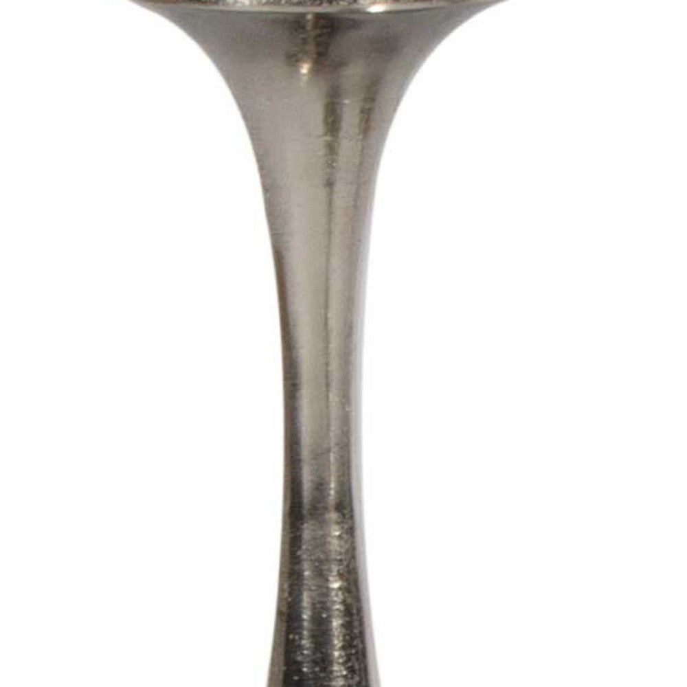 18" Silver Distressed Geometric Metal Tabletop Candle Holder-Candle Holders-DECOROLALA