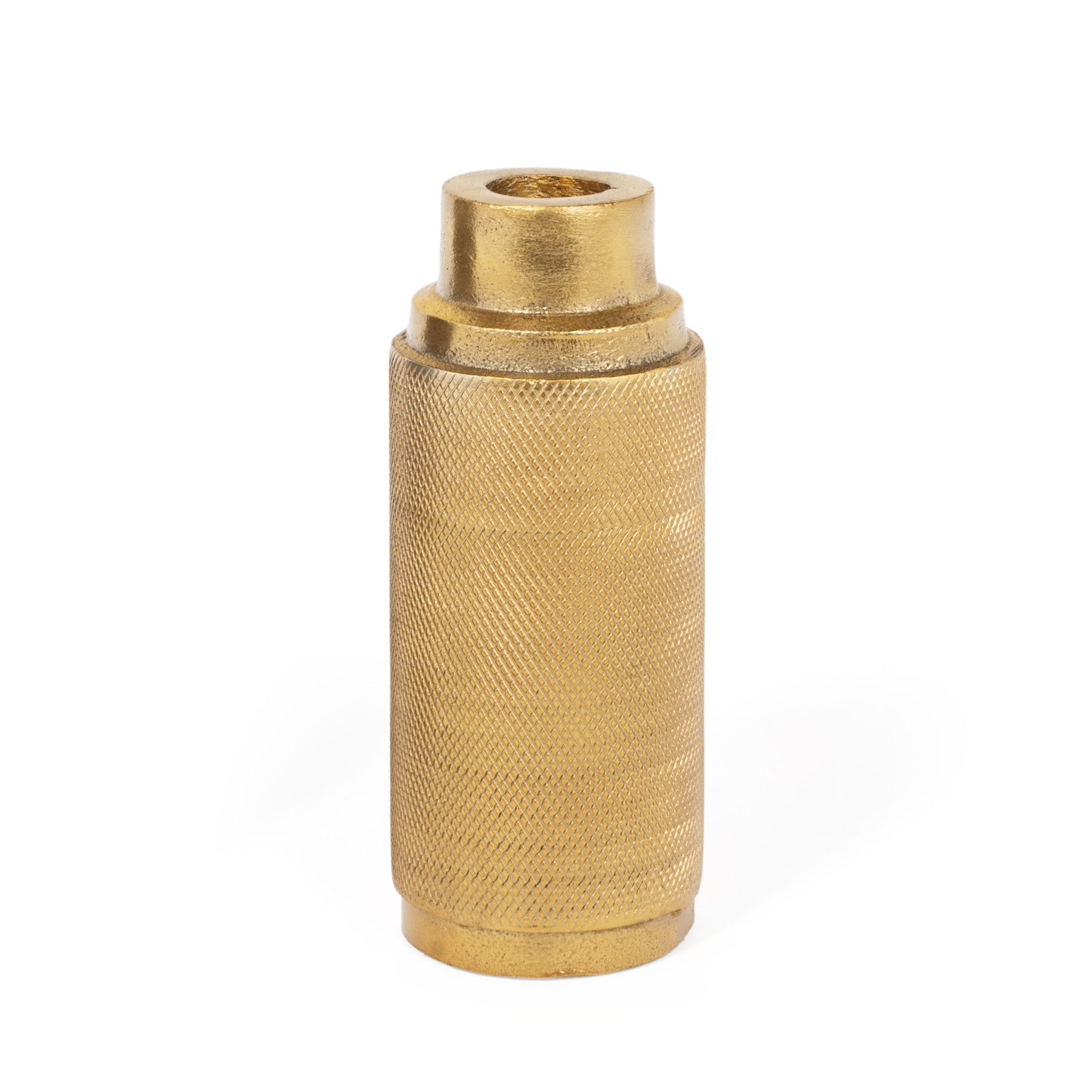 5" Gold Distressed Aluminum Tabletop Taper Candle Holder-Candle Holders-DECOROLALA