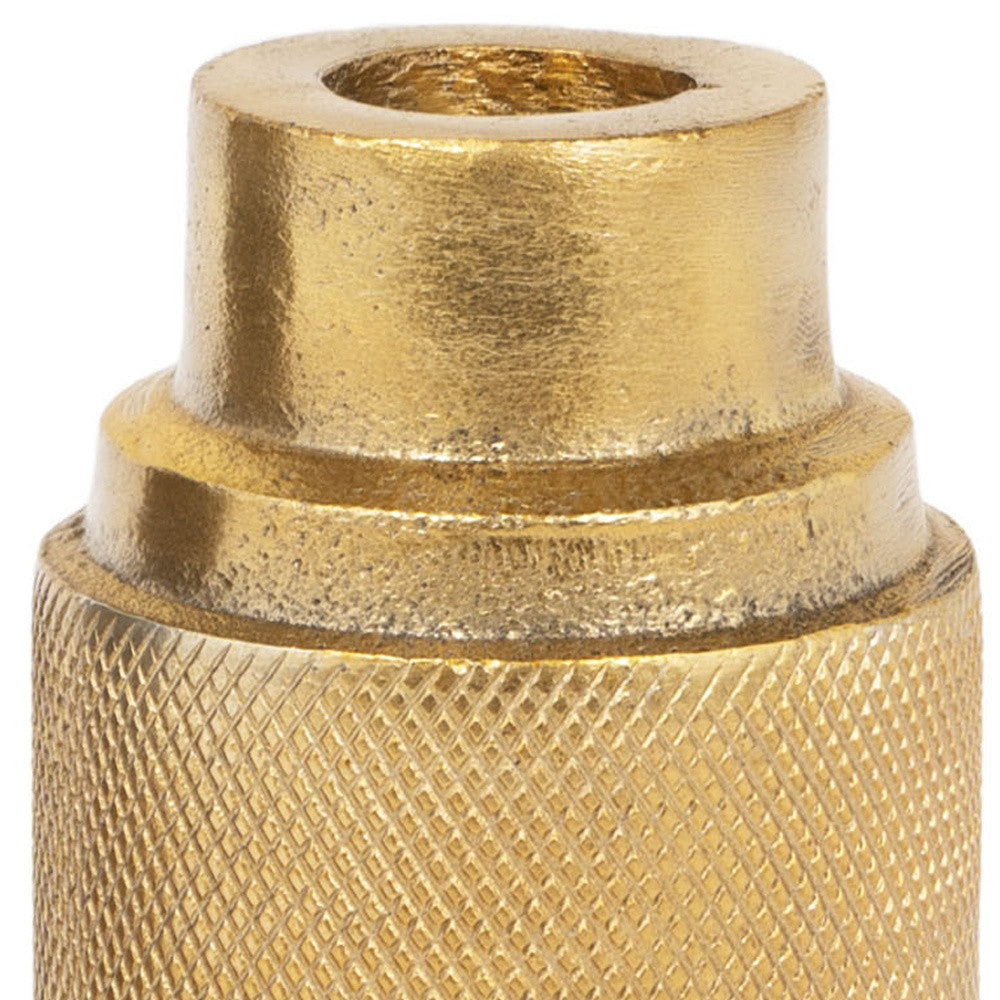5" Gold Distressed Aluminum Tabletop Taper Candle Holder-Candle Holders-DECOROLALA