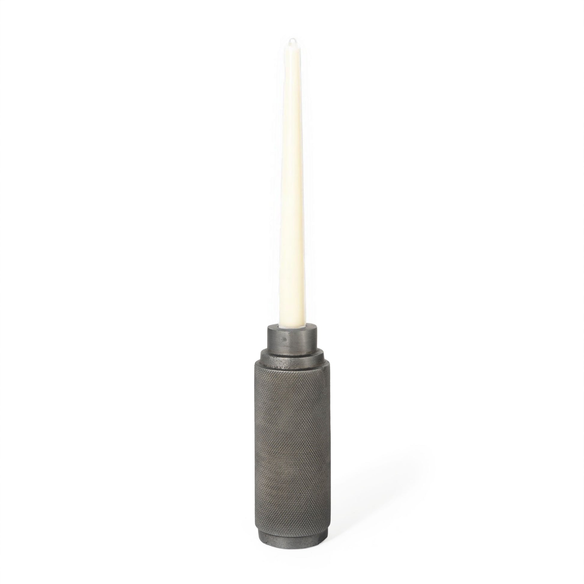 7" Gray Distressed Aluminum Geometric Tabletop Taper Candle Holder-Candle Holders-DECOROLALA