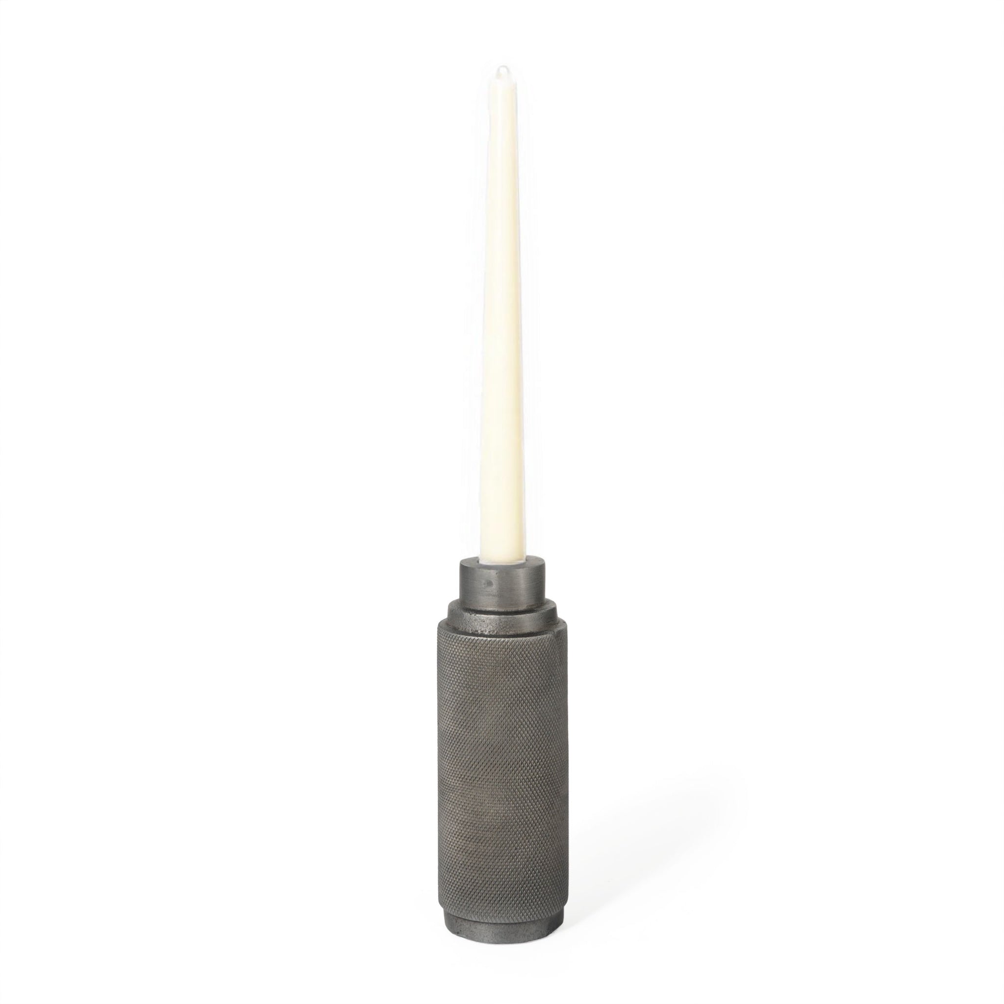 7" Gray Distressed Aluminum Geometric Tabletop Taper Candle Holder-Candle Holders-DECOROLALA