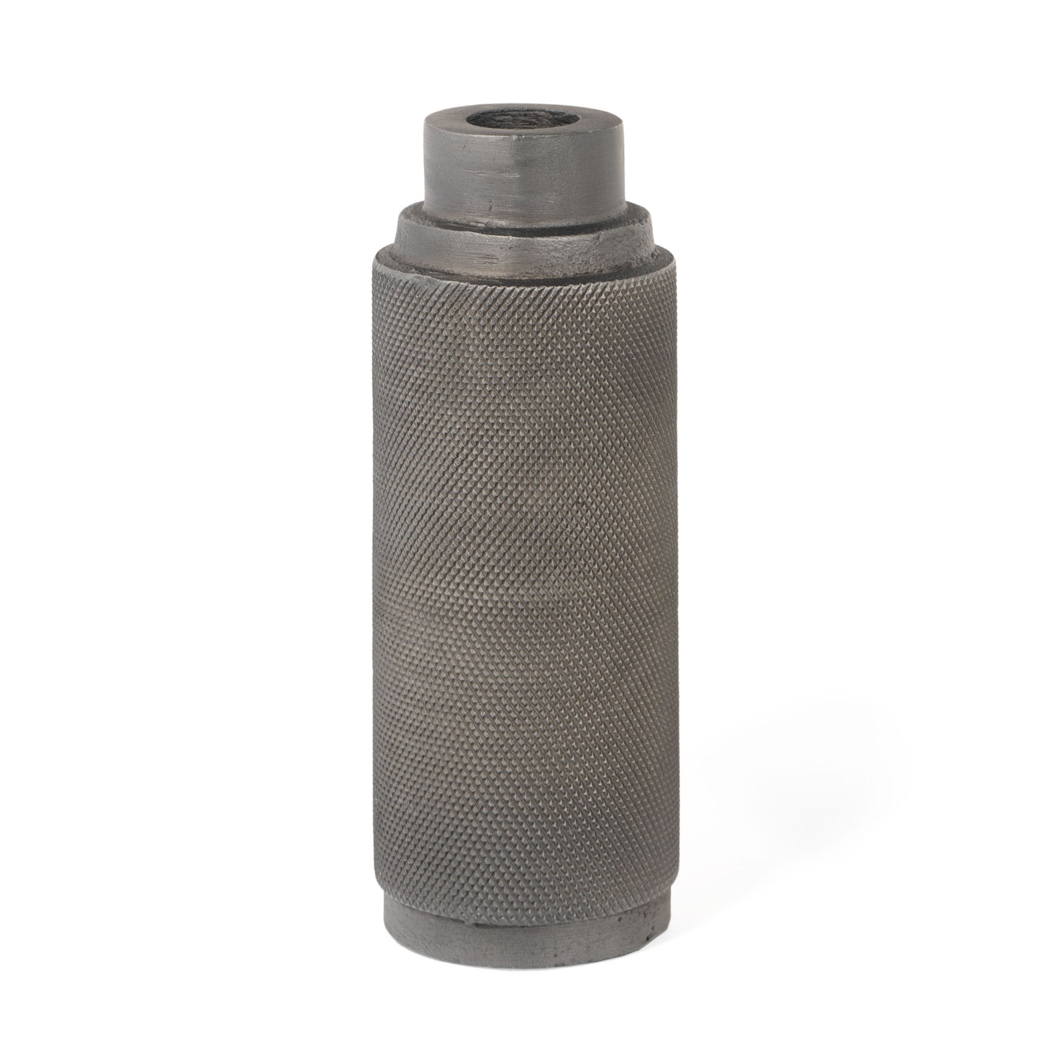7" Gray Distressed Aluminum Geometric Tabletop Taper Candle Holder-Candle Holders-DECOROLALA