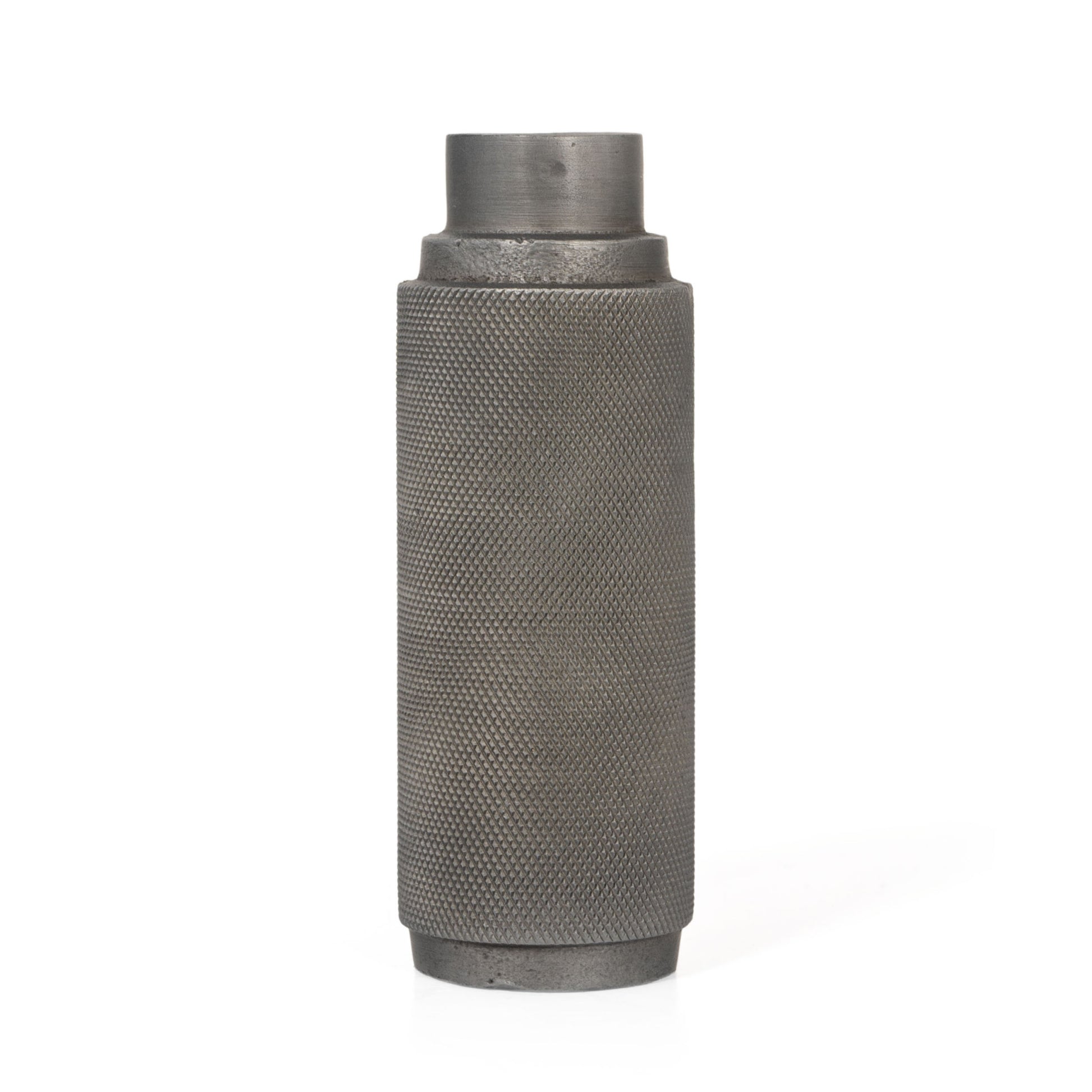 7" Gray Distressed Aluminum Geometric Tabletop Taper Candle Holder-Candle Holders-DECOROLALA