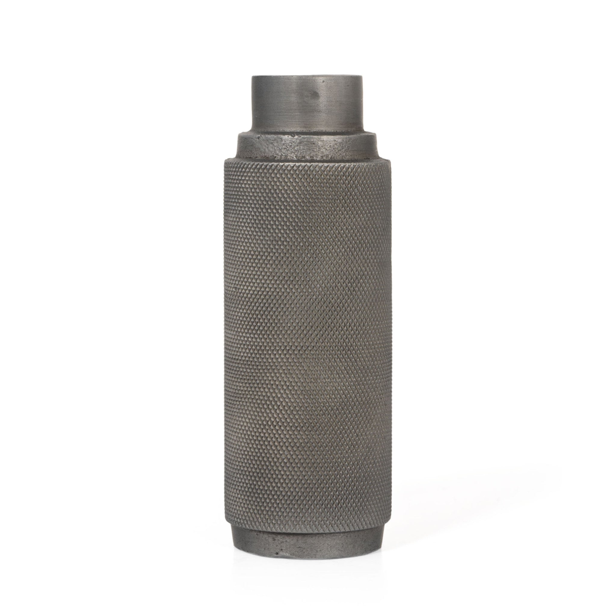 7" Gray Distressed Aluminum Geometric Tabletop Taper Candle Holder-Candle Holders-DECOROLALA