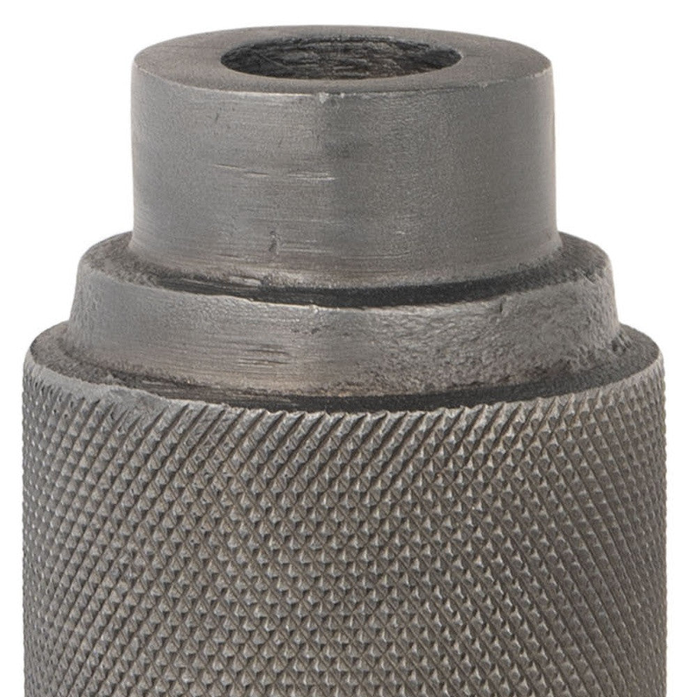 7" Gray Distressed Aluminum Geometric Tabletop Taper Candle Holder-Candle Holders-DECOROLALA